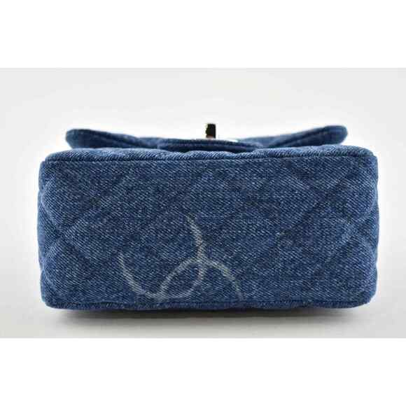 Chanel 20B Blue Denim Mini Square CC Logo Quilted Silver Chain Crossbody Bag - Picture 12 of 12